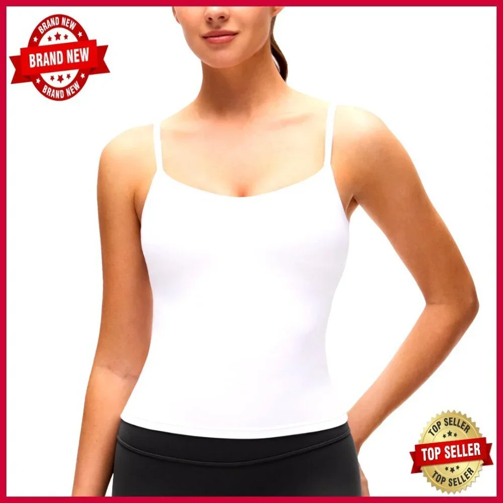 Crop Tank Top with Built-in Shelf Bra, Adjustable Straps, U-Back